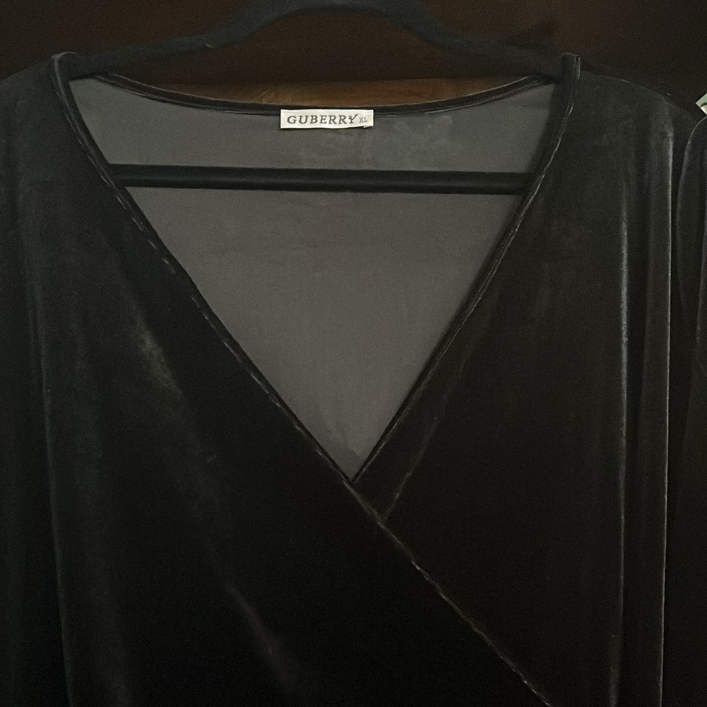 GUBERRY Solid Black Plush Velour Cross Front Mermaid Midi Dress, Sz XL, GUC. - Picture 5 of 9